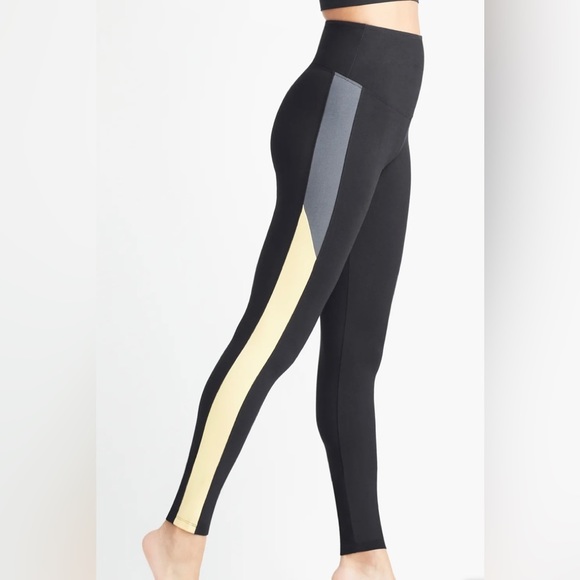 YUMMIE RACHEL SHAPING LEGGING WITH GRAY & YELLOW RACING STRIPE - COTTON STRETCH - Picture 2 of 9
